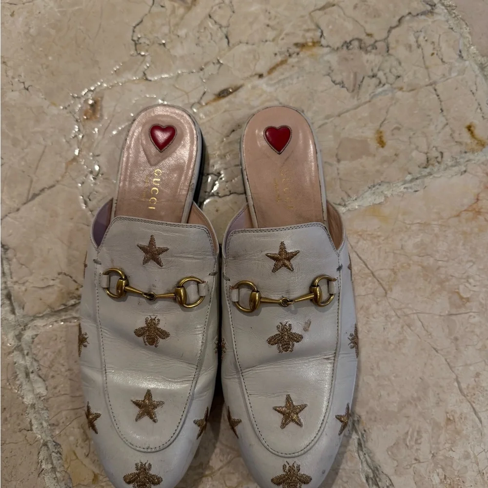 Gucci Cream and Gold Embroidered Mules - Picture 5 of 5
